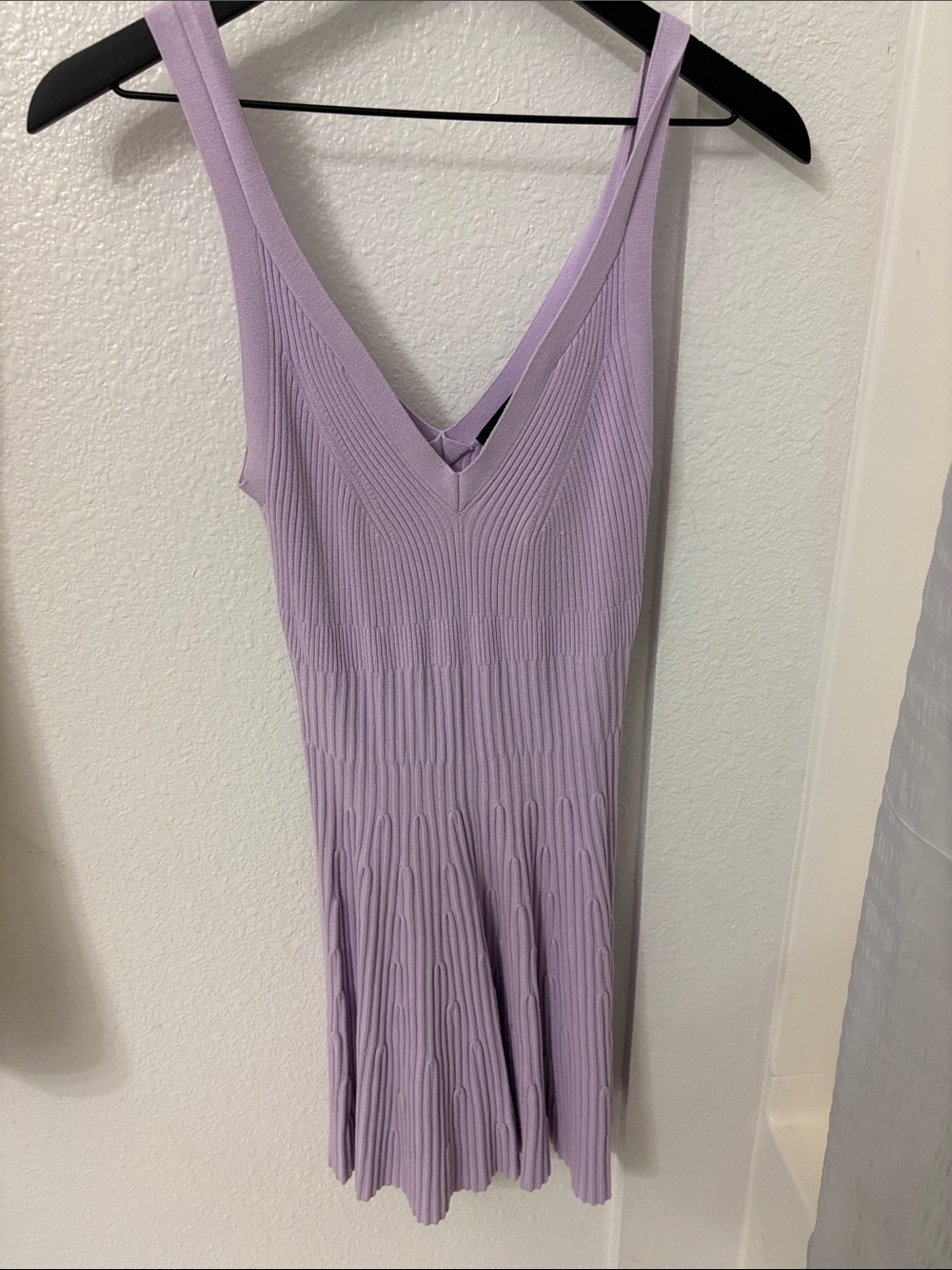 Express Lavender Ribbed V-Neck Mini Dress